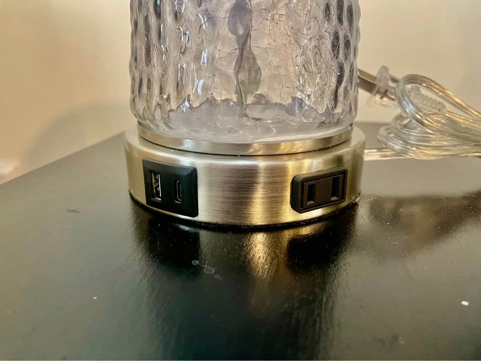 Glass Lamp 26" Modern Table Lamps with USB & AC Outlet - photo 3