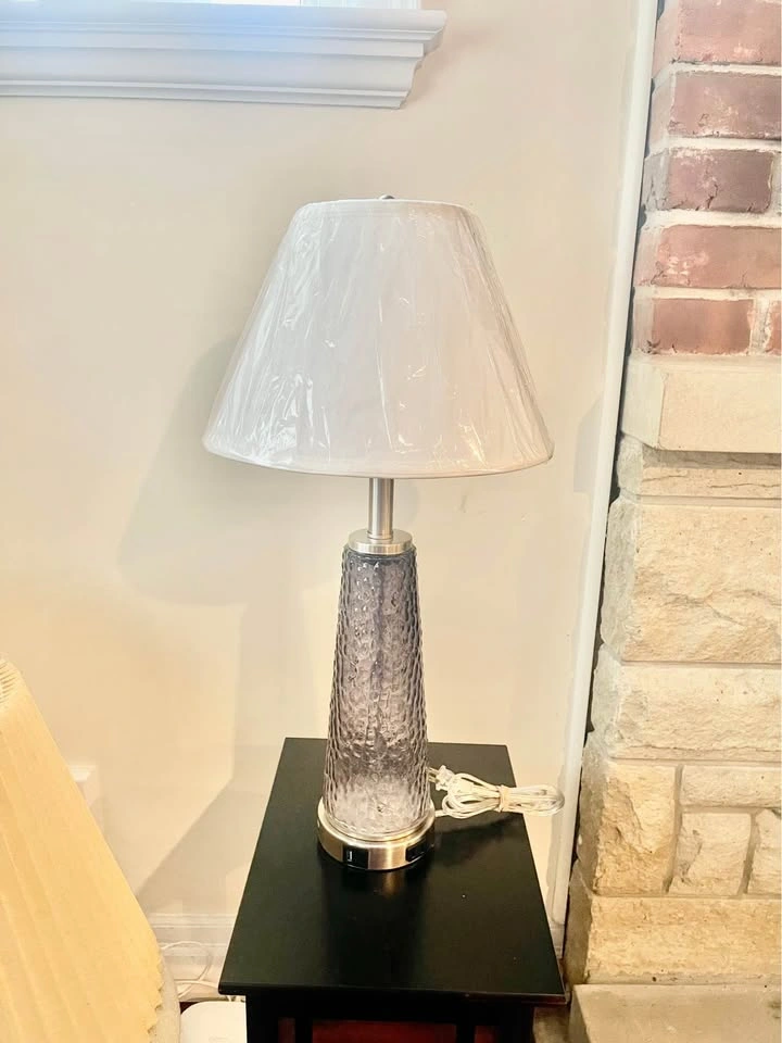 Glass Lamp 26" Modern Table Lamps with USB & AC Outlet - photo 4