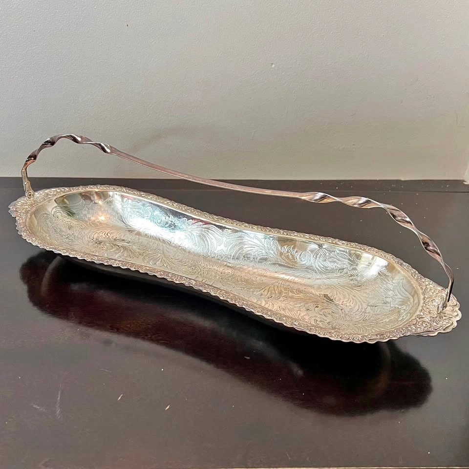 England Mayell Silver-plated Tray with Twisted Handle
