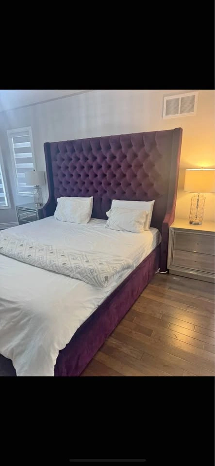 High-End Tufted Velvet King Bed - Hotel Style Wingback Bed