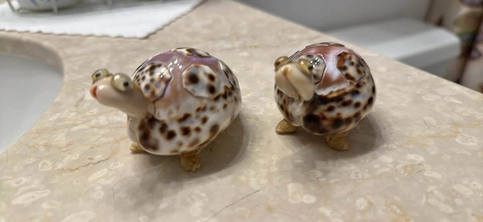 Pair of Cowrie Shell Turtle Figurines