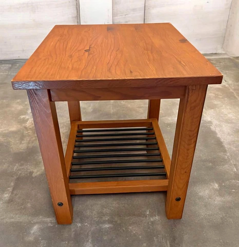 Wooden End Table with Slatted Shelf