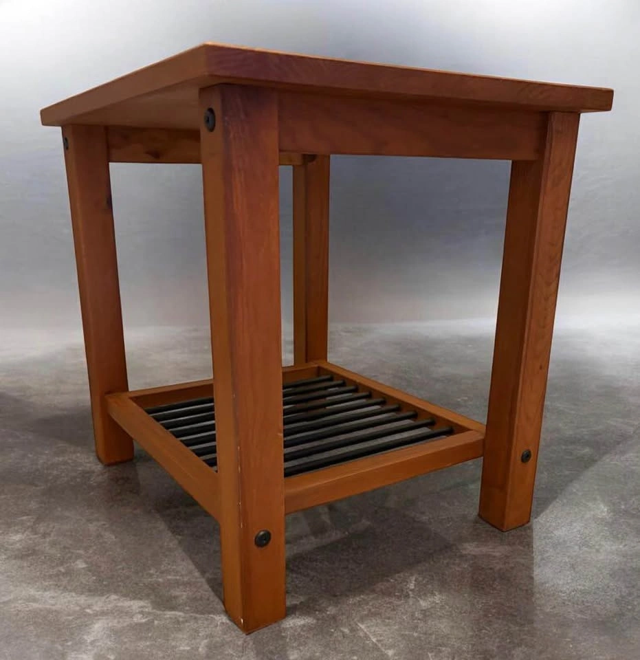 Wooden End Table with Slatted Shelf - photo 3