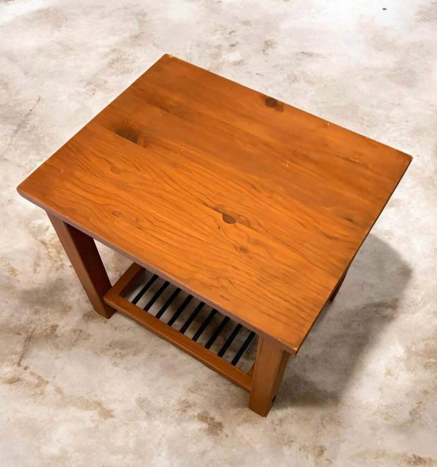 Wooden End Table with Slatted Shelf - photo 4