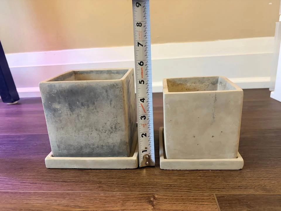 Set of 2 Square Concrete Planters with Saucers - photo 2