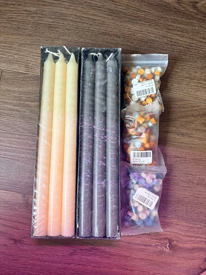 12 Taper Candles and Wax Seal Beads Set