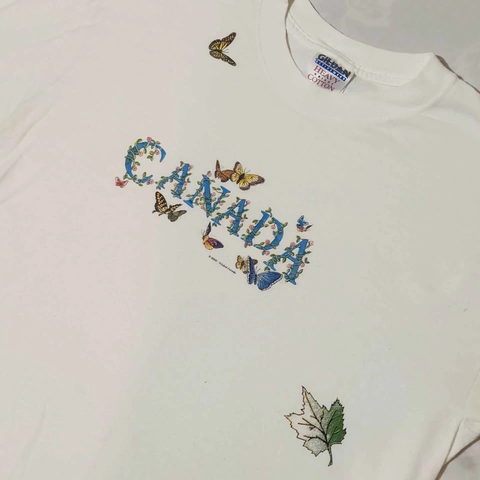 Vintage 2000 Canada Butterfly Graphic T-Shirt Y2K Gildan Size L - photo 3