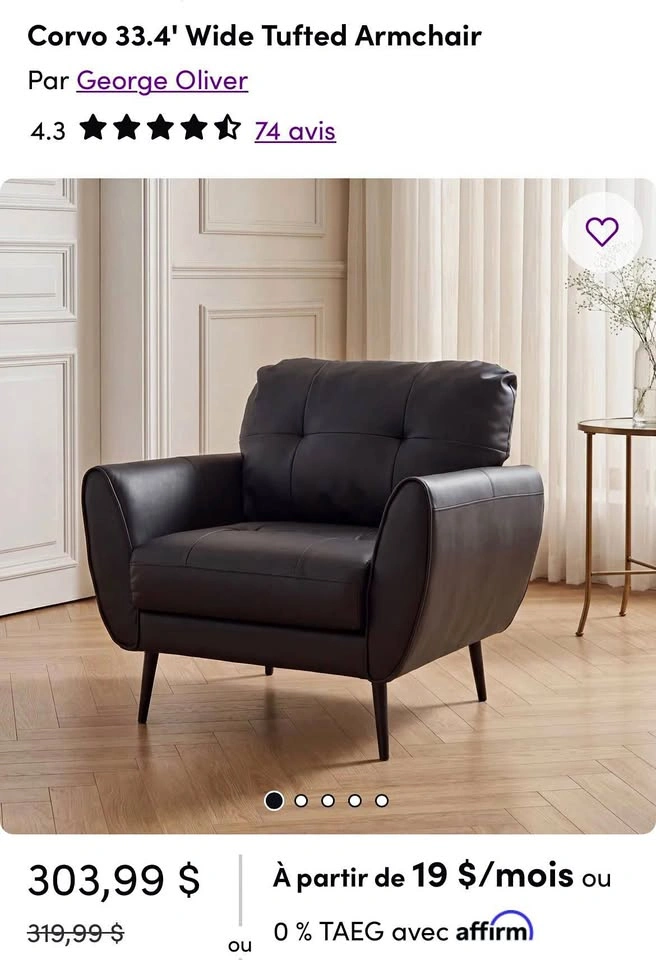 George Oliver Corvo 33.4" Wide Tufted Armchair