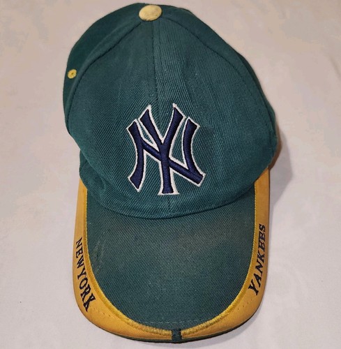 Vtg 80s NY Yankees Brim Script Hat Made in Korea Green Gold
