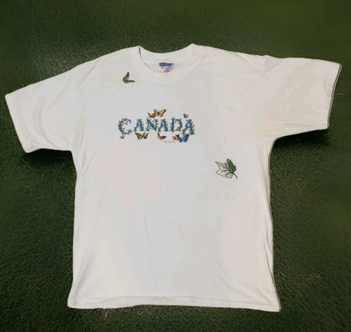 VTG Canada Butterfly T Shirt Mens 2000 XL Gray Floral Nature