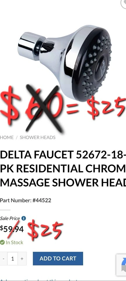 Delta Faucet Chrome Massage Shower Head - Brand New