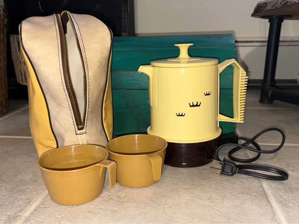 Antique Percolator Coffee Maker with Leather Carrying Case - photo 2