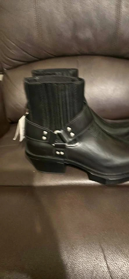 Beautiful black leather harness dress boots, size 9