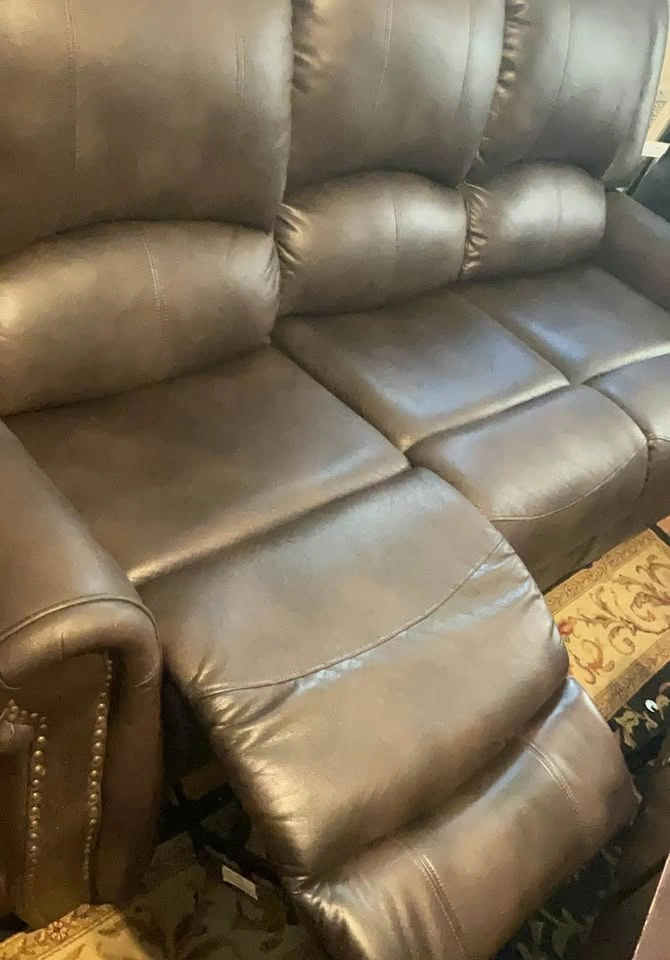 Dark Brown Reclining Sofa with Nailhead Trim - photo 2
