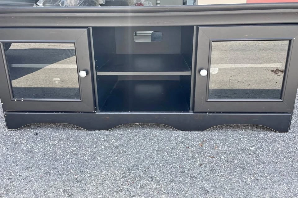 Black TV Stand with Glass Doors (can deliver)