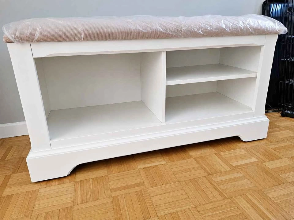 White Entryway Bench / Storage Bench with Cushion