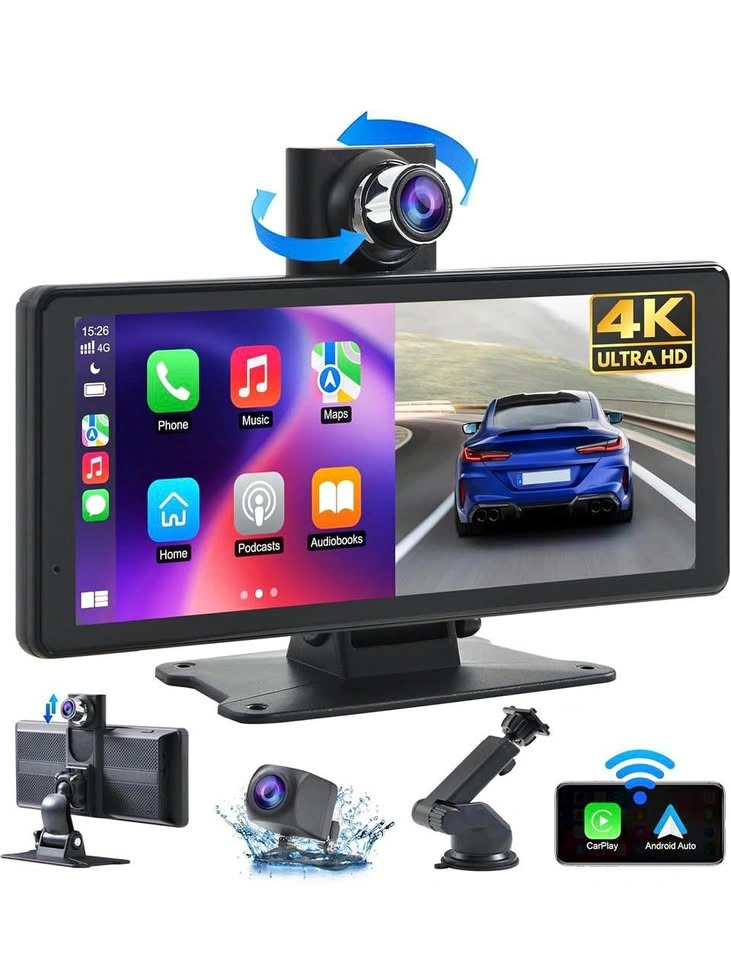 Wireless Car Stereo with CarPlay, 8.1in 2K Touch Screen, 4K Dash