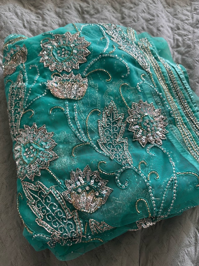 Embroidered Teal Saree