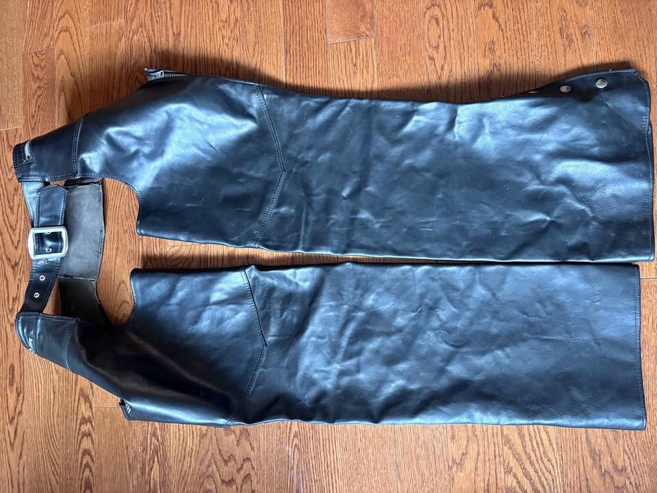 Vintage Gilbert Crocker Black Leather Motorcycle Chaps XL