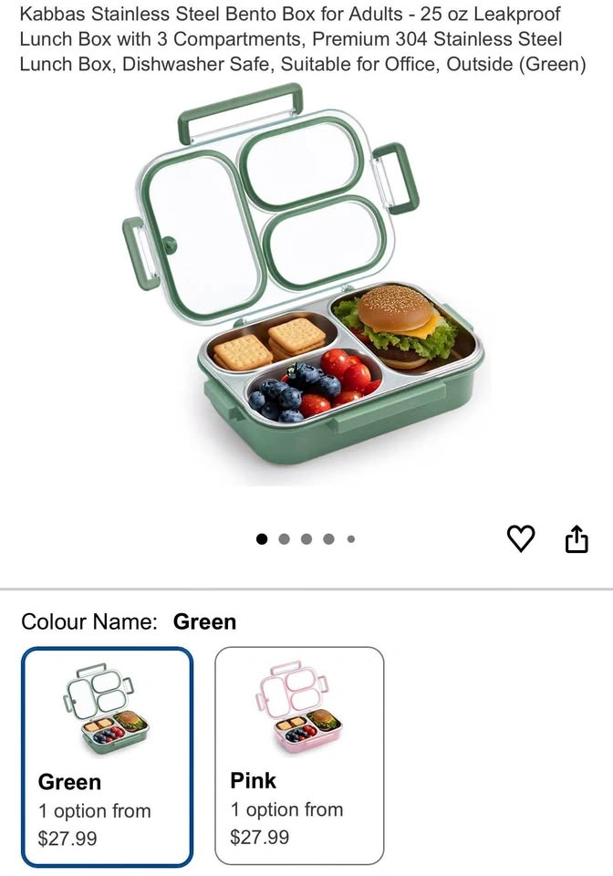 (New)Stainless Steel Bento Lunch Box (Green)