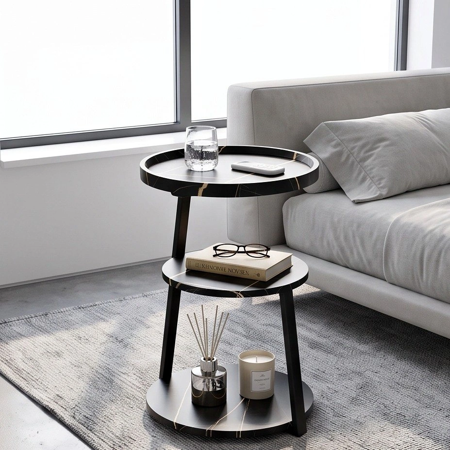C4502 ST014 Compact Round End Table with 3 Shelves
