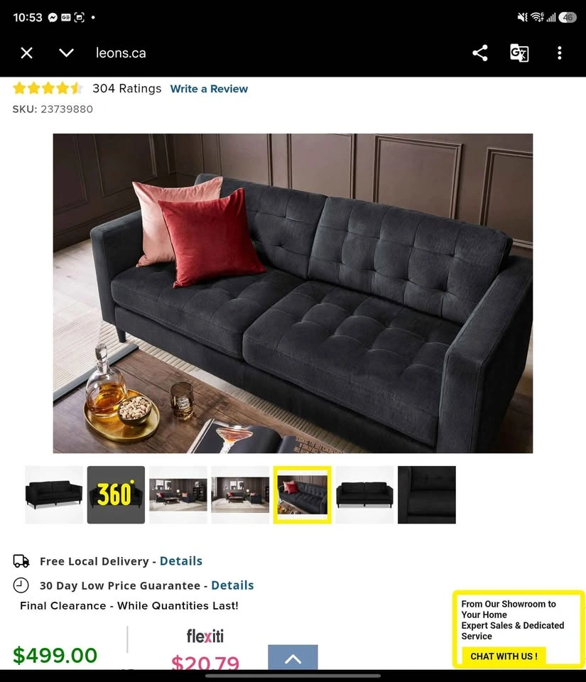 Leon's Charcoal Grey Tufted Sofa - photo 2