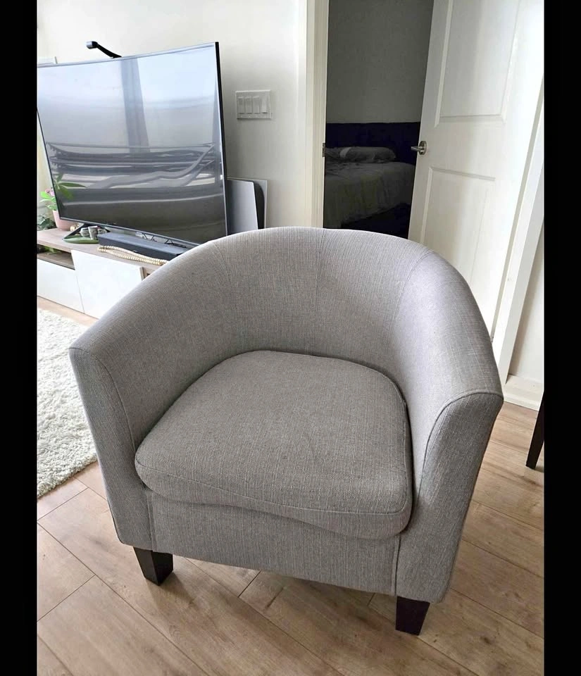 Grey Fabric Barrel Accent Chair
