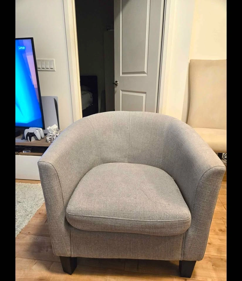 Grey Fabric Barrel Accent Chair - photo 2