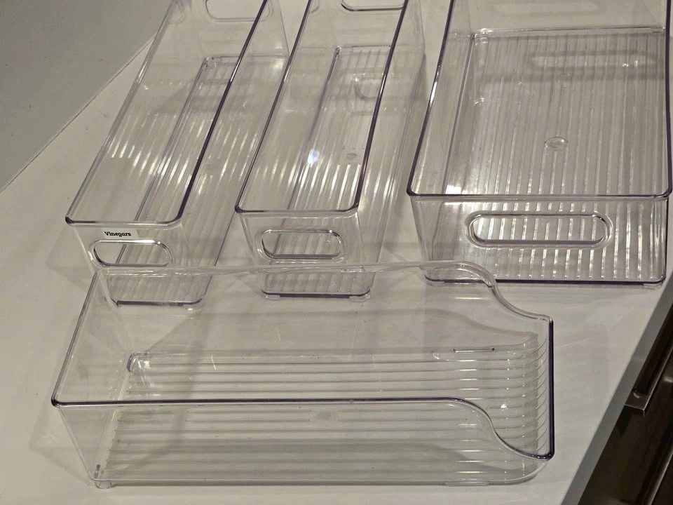 Set of 4 Clear Plastic Pantry and Fridge Organizer Bins