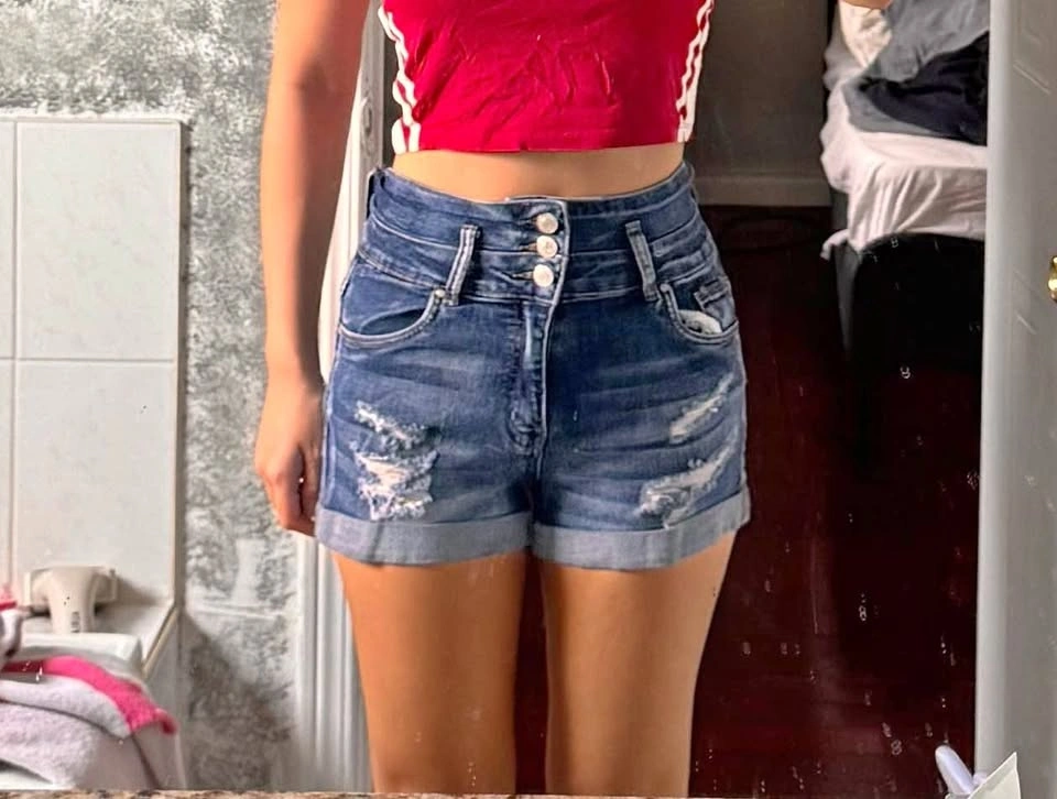 High waisted denim shorts