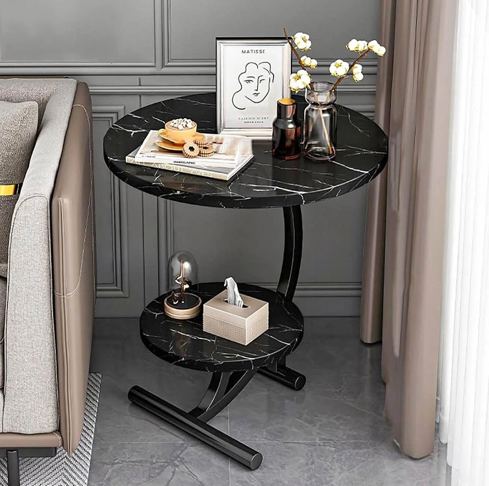 Modern End Table with Faux Marble Top – New
