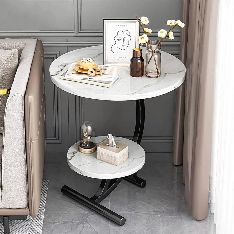Modern End Table with Faux Marble Top – New - photo 2