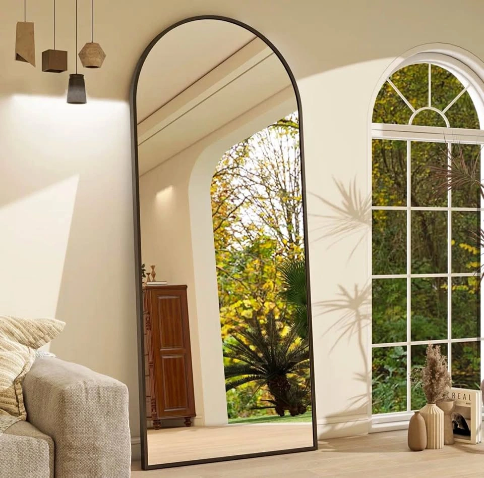 71” x 26” Arched Full Length Floor Mirror – Black Metal Frame
