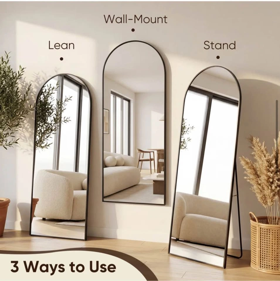 71” x 26” Arched Full Length Floor Mirror – Black Metal Frame - photo 3