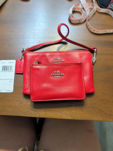 Coach Red Leather Wristlet and Mini Wallet Set
