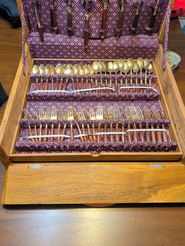Vintage Thai Bronze and Teak Wood Flatware Set - photo 3