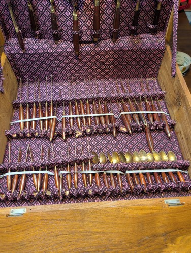 Vintage Thai Bronze and Teak Wood Flatware Set - photo 4