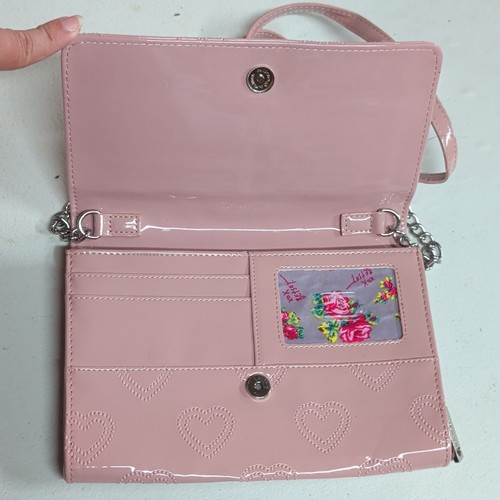 Betsey Johnson Pink Heart Embossed Bow Chain Wristlet Wallet - photo 3