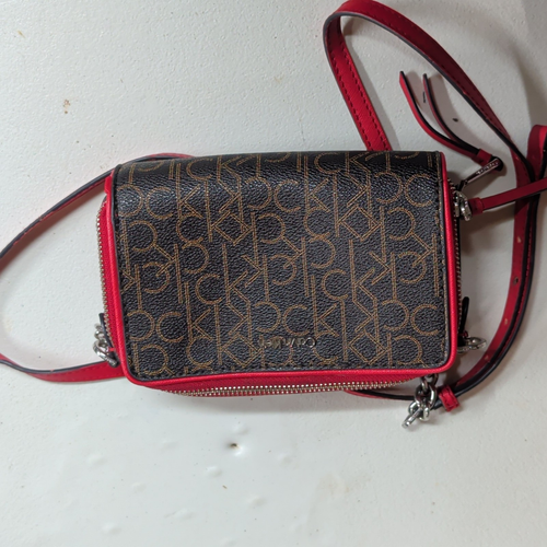 Calvin Klein CK Monogram Small Crossbody Bag Brown/Red