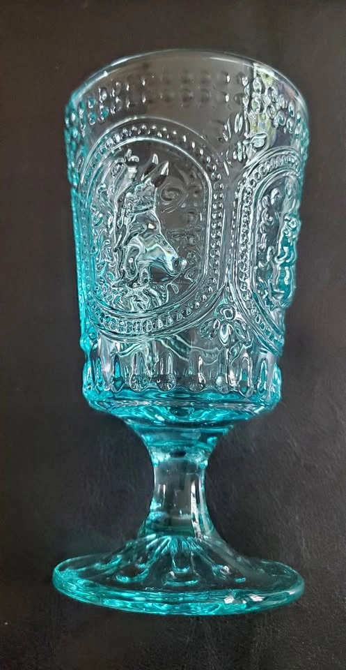 Vintage Blue Hobnail Glass/Goblet w Bunny Design