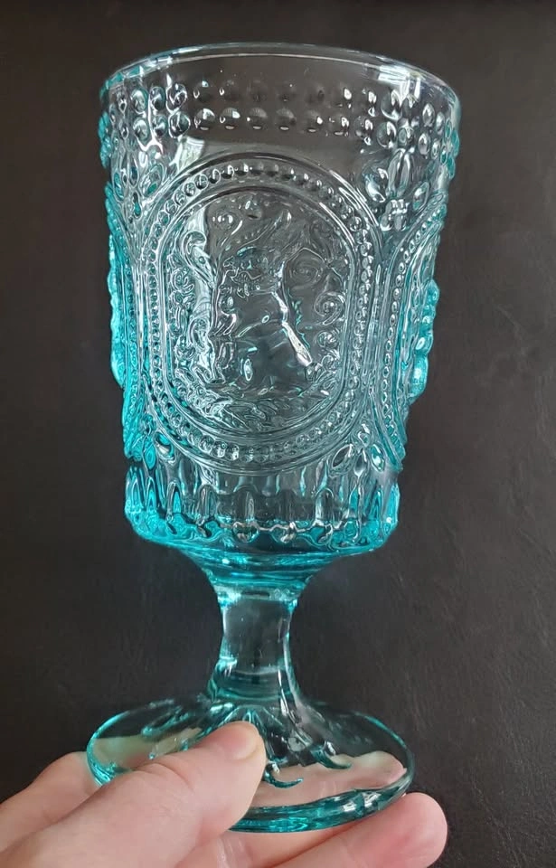 Vintage Blue Hobnail Glass/Goblet w Bunny Design - photo 2