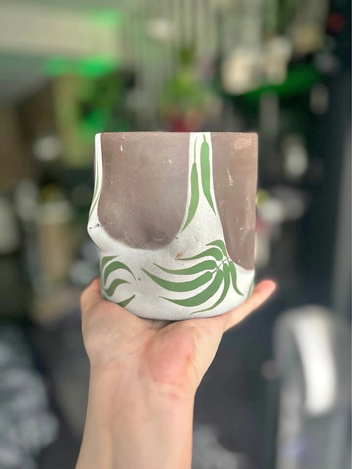 Bikini Scoop Neck Tank Top Palm Leafed 6” Handmade Clay Planter
