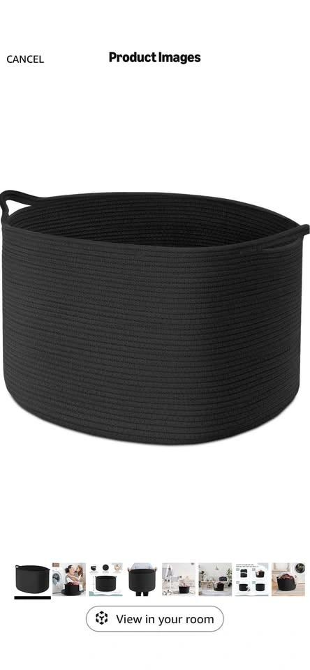 Large Woven Fabric Storage Basket with Handles. Black, EUC. - photo 2