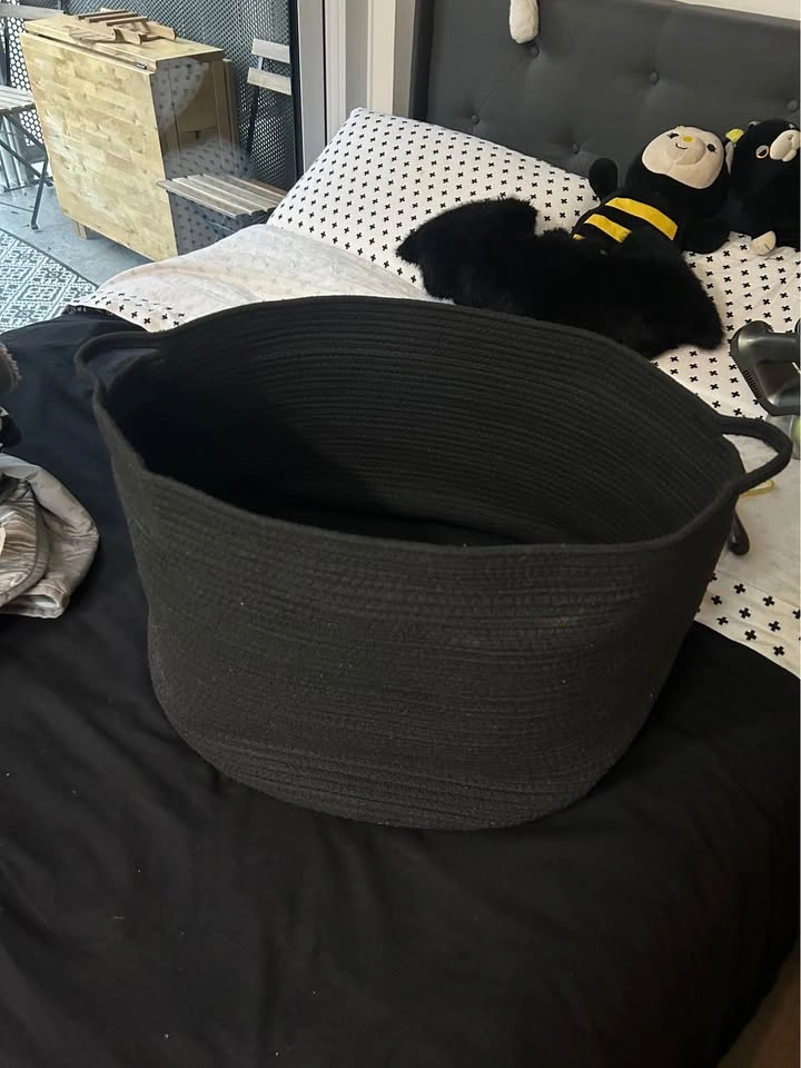 Large Woven Fabric Storage Basket with Handles. Black, EUC. - photo 4