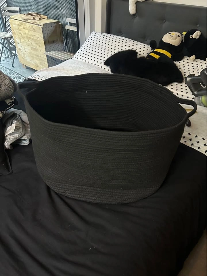Large Woven Fabric Storage Basket with Handles. Black, EUC. - photo 5