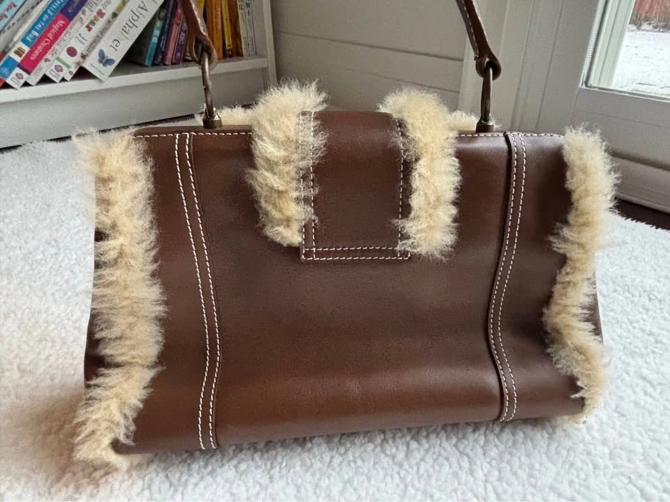 Simplera Cream Shearling and Brown Genuine Leather Shoulder Bag - photo 3