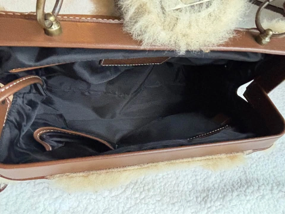 Simplera Cream Shearling and Brown Genuine Leather Shoulder Bag - photo 5