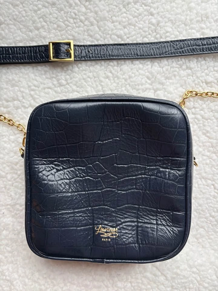 French Designer Louvreuse Navy Leather Croc-Embossed Crossbody B - photo 2