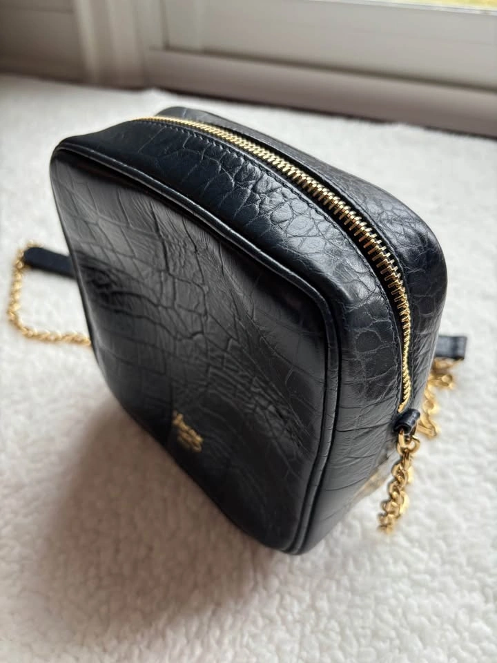 French Designer Louvreuse Navy Leather Croc-Embossed Crossbody B - photo 3