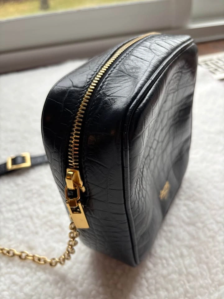 French Designer Louvreuse Navy Leather Croc-Embossed Crossbody B - photo 4